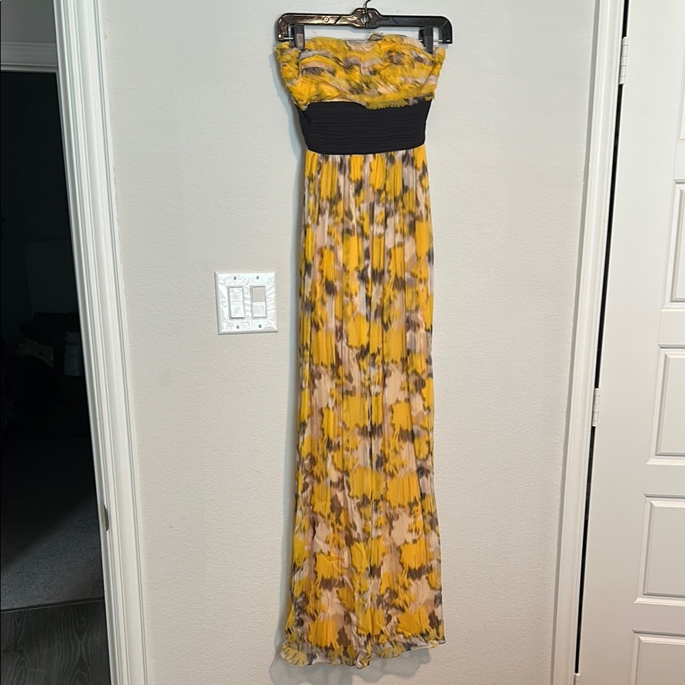 Yellow and Black Strapless Maxi Dress